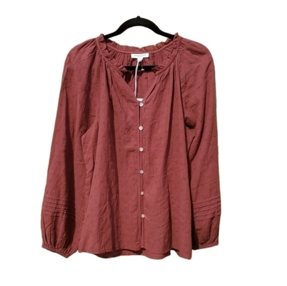 beachlunchlounge Cotton Rust Blouse‎ Long Sleeve Buttonup Size Small NWT